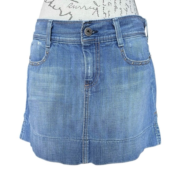 y2k Distressed AG Adriano Goldschmied The Linger A Line Denim Skirt - 30R - Picture 1 of 14